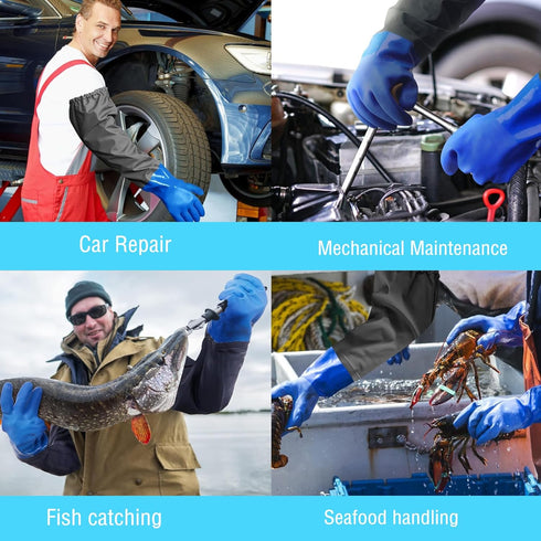 Extra Long Rubber Gloves - Elbow Length, Heavy Duty Waterproof Gloves for Kitchen Cleaning, PVC Reusable, 27.5 Inches,