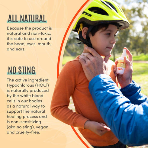 Active Skin Repair Kids First Aid Spray - Non-Toxic & Natural Antiseptic for Minor Cuts, Scrapes, Rashes