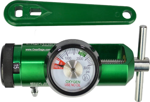 Lightning X Products O2 Mini Oxygen Regulator, CGA-870 Gauge, Flow Rate 0-15lpm with Wrench