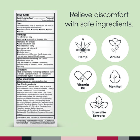 Penetrex Soothing Joint & Muscle Pain Relief Cream with Hemp, Non-Greasy, 2oz Squeezable Tube