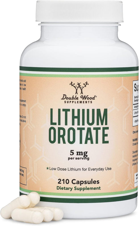 Double Wood Supplements Lithium Orotate 5mg, 210 Capsules for Calmer Mind & Balanced Mood