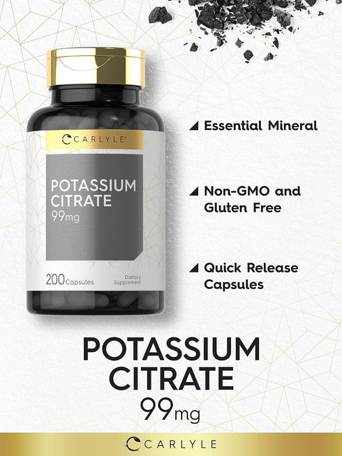 Carlyle Potassium Citrate 99mg | 200 Capsules | Gluten Free, Non-GMO Supplement