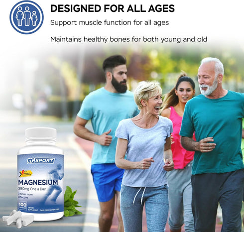 MGSPORT Magnesium Supplement - High Absorption with Vitamins B6, D, E - Relieves Leg Cramps & Muscle Support - 100