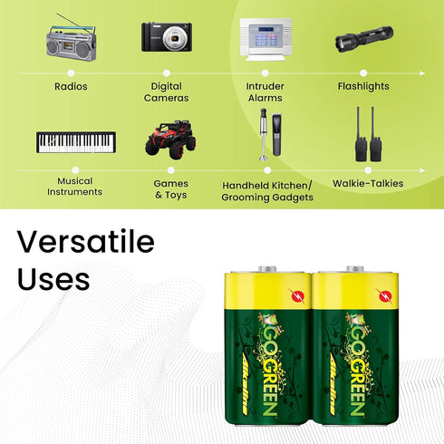 GoGreen Power (24004) Eco-Friendly Alkaline D Batteries, No Lead, Cadmium or Mercury, Pack of 2