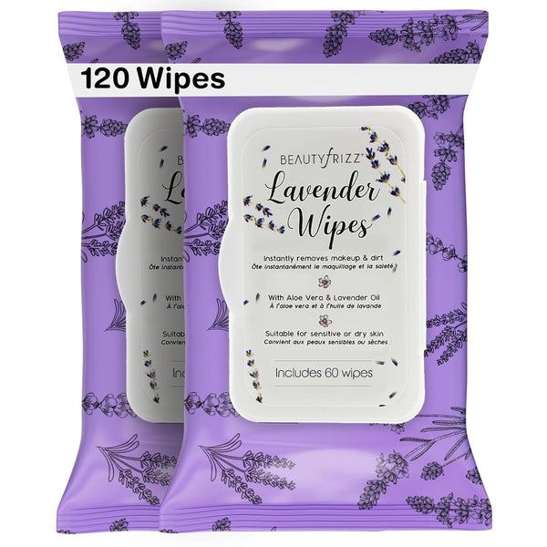 Lavender Face Cleansing Wipes, 120 pcs Gentle Makeup Remover Wipes with Aloe, Retinol, Castor and Vitamin E