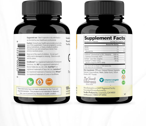 Sandhu's Gut Health - Prebiotic, Probiotic, Postbiotic & L-Glutamine | 120 Delayed Release Capsules for Digestive Health