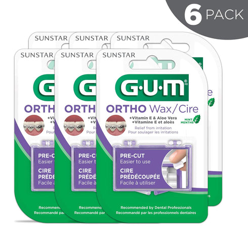 GUM Orthodontic Wax for Braces - Soothing Dental Wax with Vitamin E, Aloe Vera, Mint Flavor (6pk)