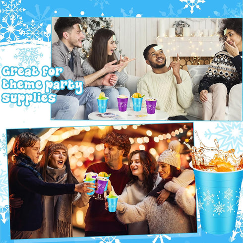 Jingmore 60 Frozen 16oz Pieces Snowflakes Plastic Cups Disposable Winter Snowflake Beverage Drinking Cups for Birthday