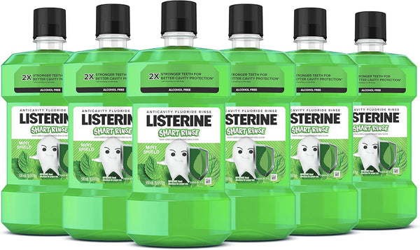 Listerine Smart Rinse Kids Mouthwash, Alcohol-Free Anticavity, Mint Shield Flavor, 500 mL, ADA Accepted for Dental Care