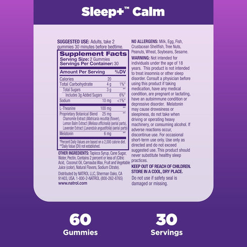 Natrol Sleep+ Calm Melatonin Gummies for Adults, Strawberry Flavor, 60 Gummies, 30 Day Supply