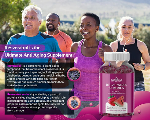 Resveratrol Gummies - Sugar Free Natural Raspberry Watermelon Flavor, 1500mg for Heart and Immune Support