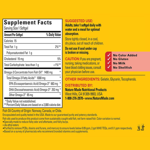 Nature Made Burp Less Ultra Omega 3 Fish Oil - 45 Softgels, 1400 mg, Supports Healthy Heart, Brain and Eyes