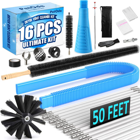 Dryer Vent Cleaner Kit - 16-Piece All-Round Dryer Vent Cleaning Kit with 50 Feet Brush