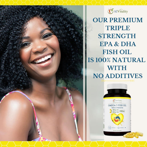 Omega 3 Triple Strength EPA DHA Supplement - 2500mg Lemon Flavored Fish Oil, 120 Softgels