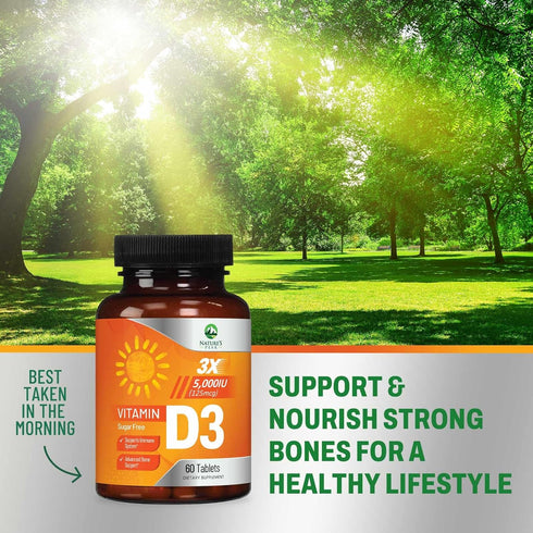 Vitamin D3 5000 IU (125 mcg), 60 Chewable Tablets, Sugar Free, Non-GMO, Gluten Free for Bone & Immune Support