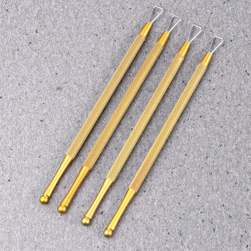KALLORY Metal Cuticle Pusher Set, Stainless Triangle Nail Scraper Gel Polish Remover Tool (4 Pcs, Silver)