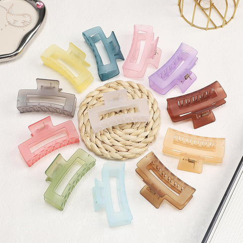 Sisiaipu 3.5 Inch Square and Rectangular Hair Clips, 12 Pcs Claw Clips for Thick and Thin Hair