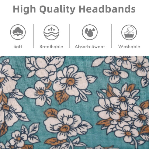 Huachi Boho Headbands, Wide Non-Slip Hair Accessories for Women's Yoga, Workout, Summer, 6 Pack