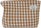 Khaki Gingham Cotton Makeup Bag: Cosmetic Travel Pouch with Zipper Closure and Bottom Organizer