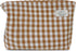 Khaki Gingham Cotton Makeup Bag: Cosmetic Travel Pouch with Zipper Closure and Bottom Organizer