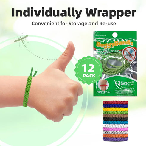 12 Pack Mosquito Repellent Bracelets, DEET-Free, Individually Wrapped PU Leather Insect Bug Repellent Wrist Bands