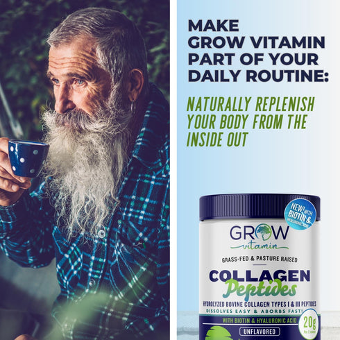 grow vitamin Collagen Peptides Powder | Grass Fed Bovine Type I & III, Promotes Hair, Nail, Skin Health, 20 OZ