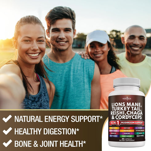 NEW AGE Lions Mane 3000mg 20in1 Mushroom Supplement - Turkey Tail 2000mg, Reishi 1000mg, 120 Count