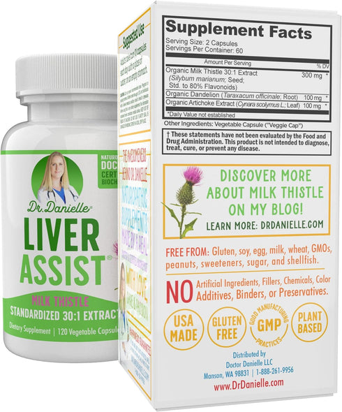 Best Liver Supplements with Milk Thistle - Organic Detox Cleanse & Repair for Men and Women - 120 Capsules by Dr.