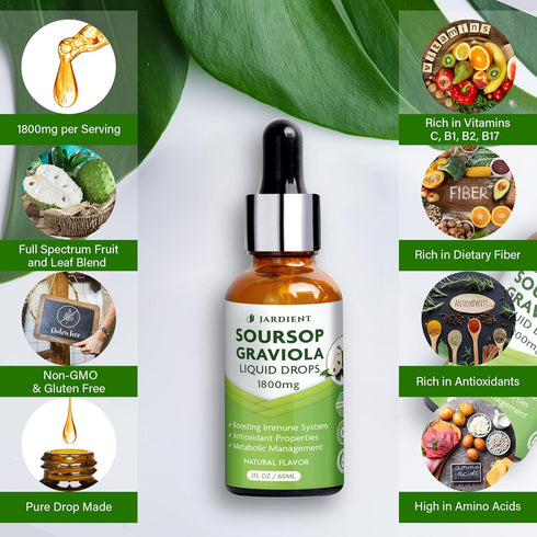 Soursop Bitters Liquid Oil, Organic Graviola Sour SOP Extract, 2 fl oz, Cell Support and Regeneration, Soursop Tincture