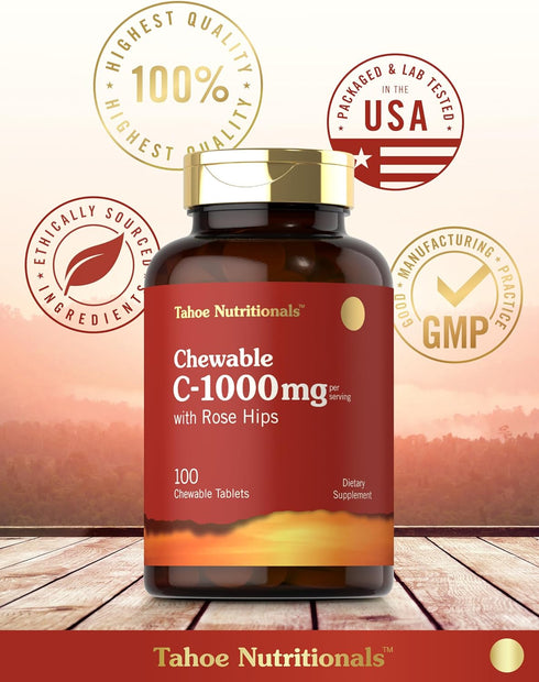 Tahoe Nutritionals Carlyle Vitamin C Chewables | 1000mg | 100 Tablets | Vegetarian, Non-GMO, Gluten Free, Natural