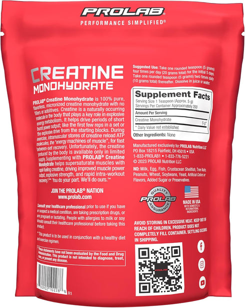 ProLab Creatine Monohydrate, Best Micronized Creatine Powder for Increased Muscle Mass, Strength, Endurance (1000g)