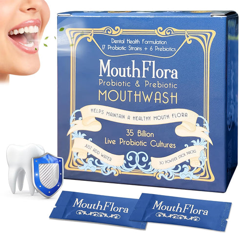 Probiotic & Prebiotic Mouthwash - Dental Health Formulation with 17 Probiotic Strains + 6 Prebiotics, 30 Pack