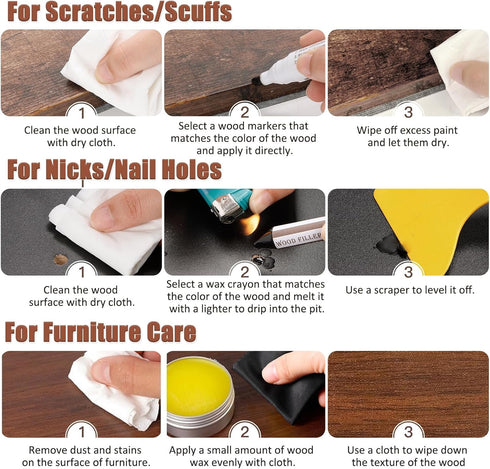 SEISSO 18 Colors Furniture Repair Kit, Touch Up Markers and Wood Filler Sticks with Polish Wax for Scratches and Stains