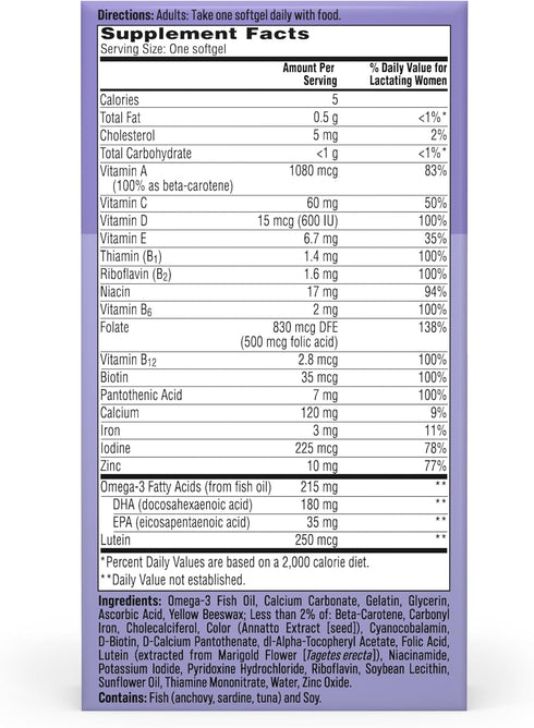 Omega-3 Immune 60 One A Day Postnatal Vitamins for Women, Postnatal Multivitamin with Folic Acid, DHA, B Vitamins