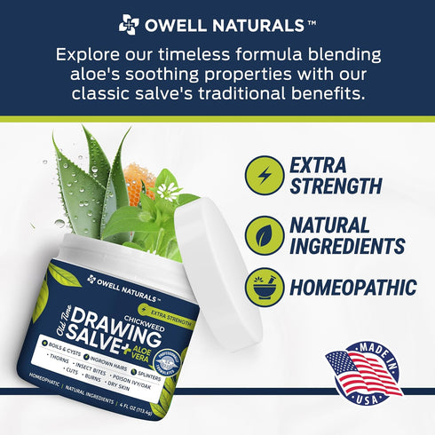 OWELL Naturals Chickweed Salve 4 oz - Drawing Salve with Aloe Vera for Skin Irritations & Minor Cuts