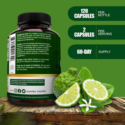 NutriFlair Organic Citrus Bergamot 1400mg, 120 Capsules - 25:1 Citrus Bergamia - Essential Oil and Citrus Bioflavonoids - Natural Heart Health Supplements for Women and Men - Non-GMO Pills