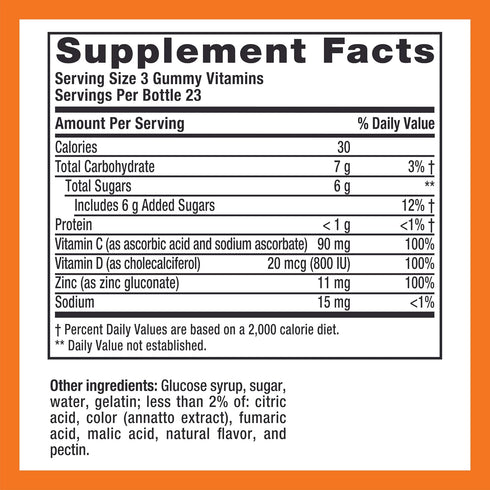 Immune Gummy 70 Count Zicam Daily Support, Supplement, Zinc, Vitamin C and Vitamin D, Citrus Strawberry Flavor