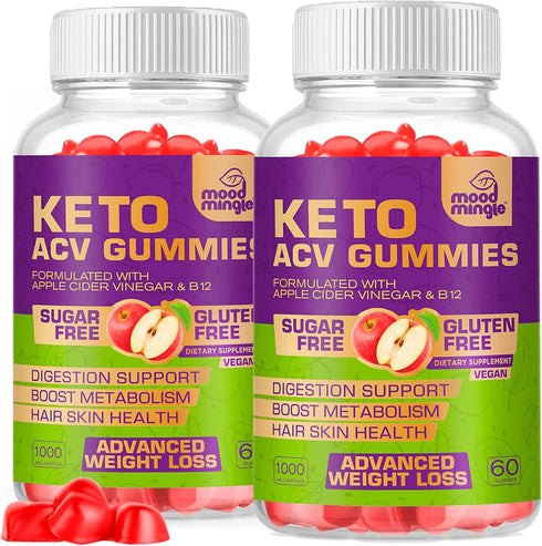 Keto ACV Gummies - 60 Gummies (1000MG) - Gluten & Sugar-Free Apple Cider Vinegar for Advanced Weight Loss