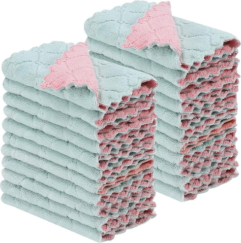 22 Pack Kitchen Dish Cloths, Reusable Nonstick Oil Washable Fast Drying Coral Velvet Cleaning Cloths