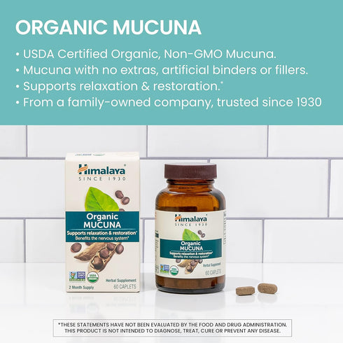 Himalaya Organic Mucuna/Pruriens Herbal Supplement, 600 mg, 60 Plant-Caplets, Non-GMO, Vegan