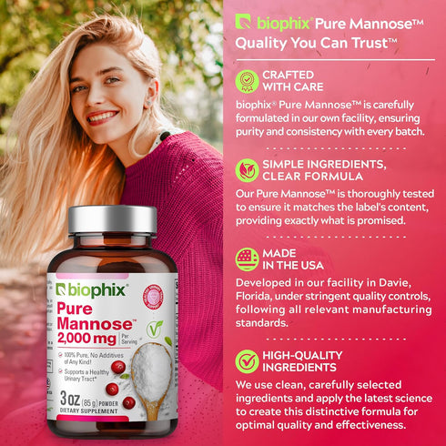 biophix Pure Mannose 100 Percent Powder, 2000 mg, 3 oz - Supports Urinary Bladder Tract Health