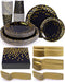224 Pieces Party Supplies, Black and Gold Disposable Tableware Sets with Plastic Knives, Forks, Spoons for 32
