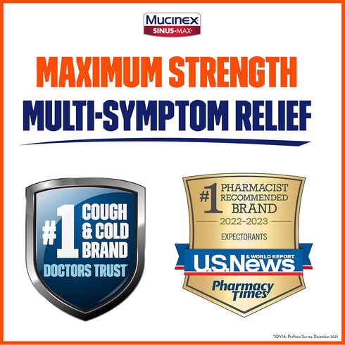 Mucinex Maximum Strength Sinus-Max Caplets - 20 ct for Minor Aches, Pains, Headache & Congestion Relief
