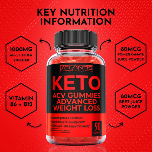 Gummies Gummies 1000MG 90 Count Atlantis Nutrition Keto ACV for Weight Loss - Supports Digestion, Weight Loss, Detox
