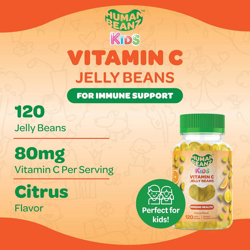 Vitamin C Jelly Bean Gummies for Kids, Immune Support Dietary Supplements, Vegetarian, 120 Citrus Blast Jelly Beans, Kosher