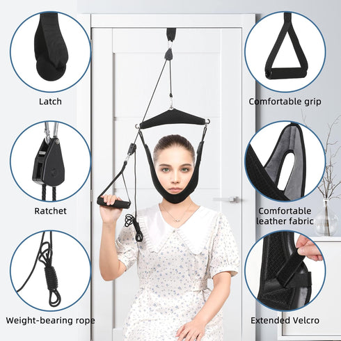 Upgraded Neck Stretcher Cervical Neck Traction Device, Portable Over The Door Device for Neck Pain Relief and Physical