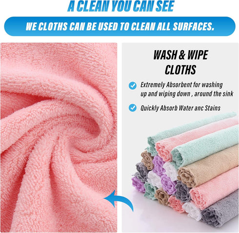 Sunny zzzZZ 18 Pack Microfiber Cleaning Cloth, Super Absorbent 10 × 10 Inch Reusable Rags, Fast Drying (Multicolor)