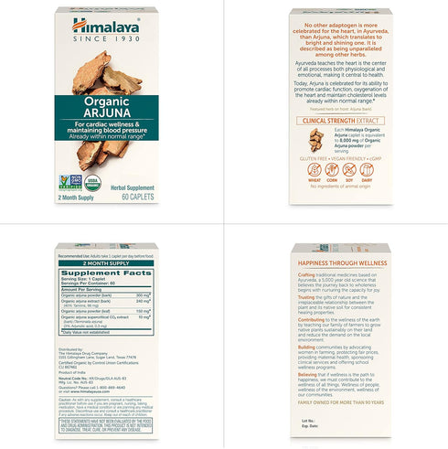Himalaya Organic Arjuna - Blood Pressure Supplement for Cardiovascular Wellness, 700mg, 60 Count (Pack of 2)