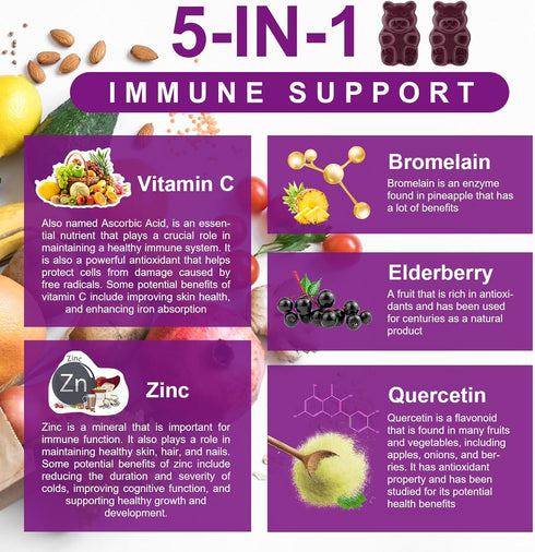 Quercetin Gummies - 60 Gummies (2 Pack) - Extra Strength Immune System Booster with Bromelain, Vitamin C, Zinc &