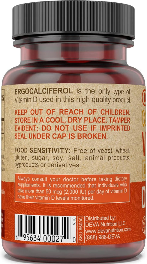 DEVA Vegan Vitamin D2 800 IU Ergocalciferol Supplement, 90 Tablets, Pack of 2, No Animal Ingredients